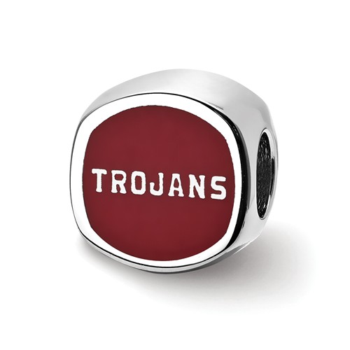 Sterling Silver USC Trjoans Cushion Shaped Logo Bead