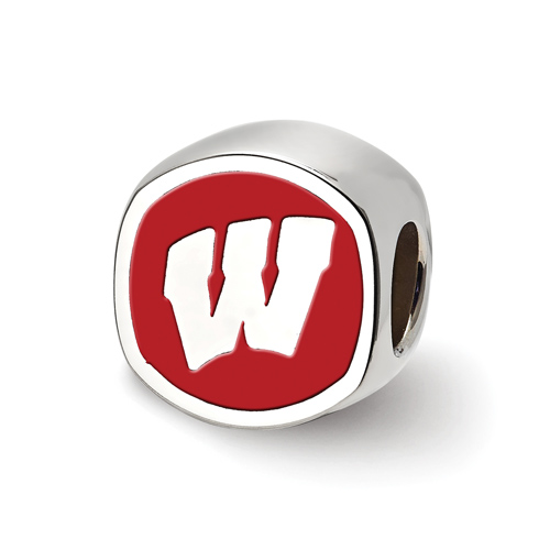 Sterling Silver University of Wisconsin Cushion Shaped Logo Bead