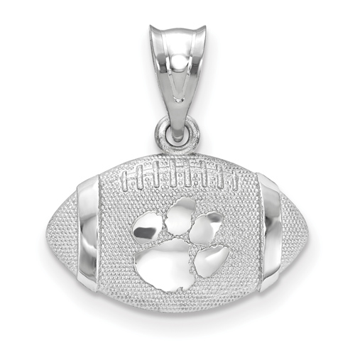 Sterling Silver 3/4in Clemson University Tiger Football Pendant