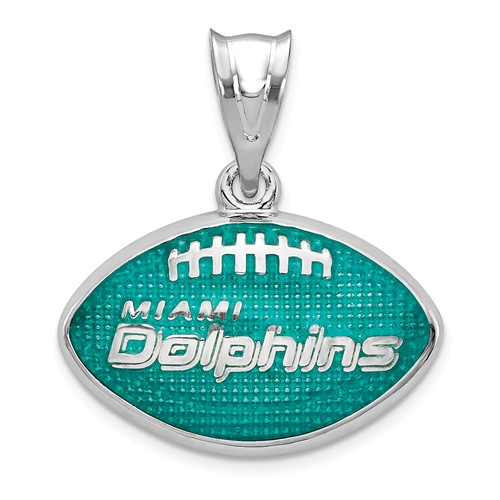 Sterling Silver Miami Dolphins Enameled Football Pendant