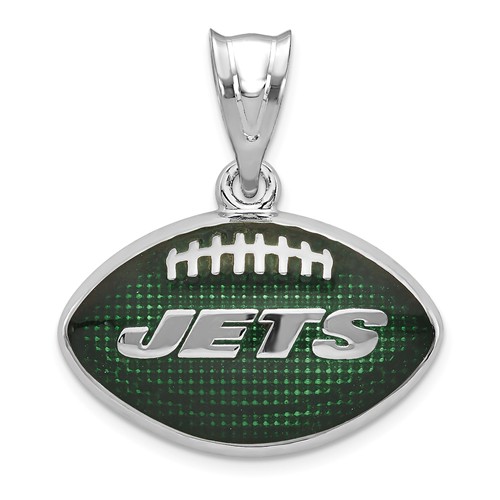 Sterling Silver New York Jets Enameled Football Pendant