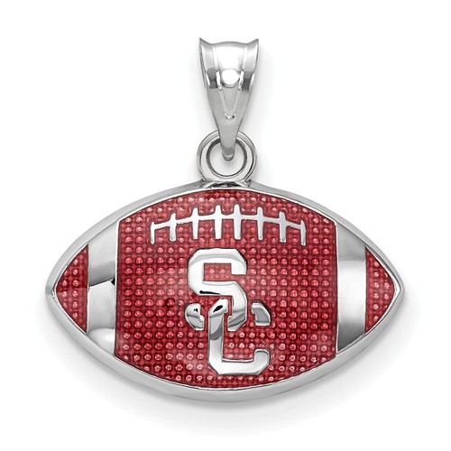 USC Football Pendant with Red Enamel Sterling Silver