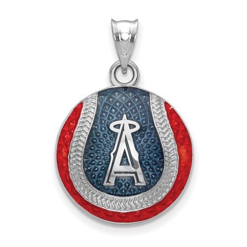 Sterling Silver Los Angeles Angels Enameled Baseball Pendant 3/4in