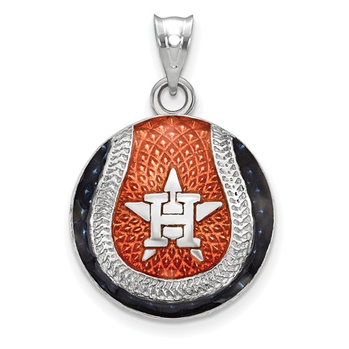 Sterling Silver Houston Astros Enameled Baseball Pendant 3/4in