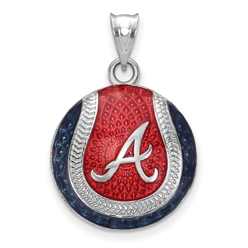 Sterling Silver Atlanta Braves Enameled Baseball Pendant 3/4in
