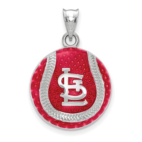 Sterling Silver St. Louis Cardinals Enameled Baseball Pendant 3/4in