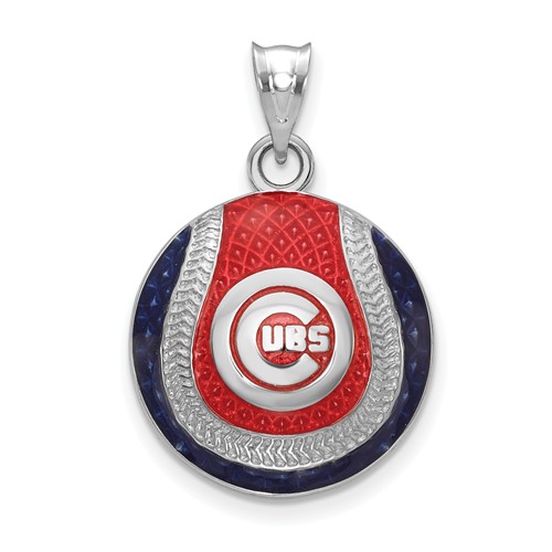 Sterling Silver Chicago Cubs Enameled Baseball Pendant 3/4in
