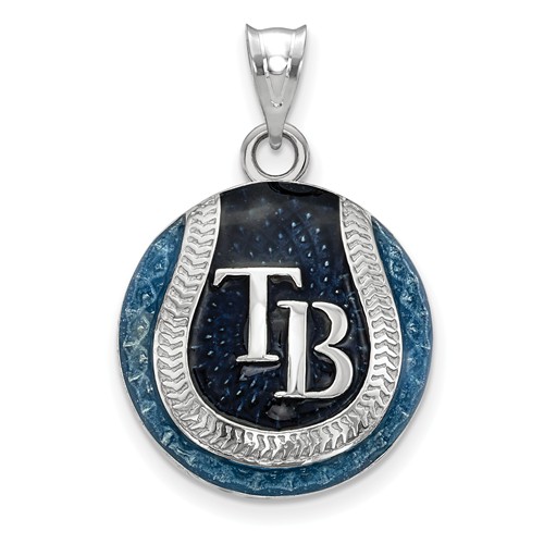 Sterling Silver Tampa Bay Rays Enameled Baseball Pendant 3/4in