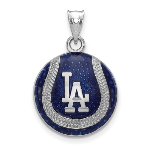 Sterling Silver Los Angeles Dodgers Enameled Baseball Pendant 3/4in