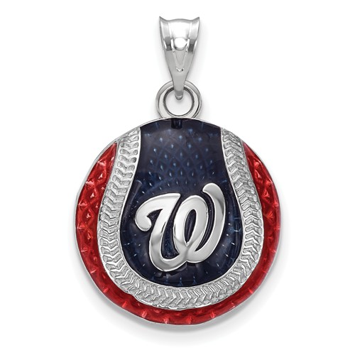 Sterling Silver Washington Nationals Enameled Baseball Pendant 3/4in