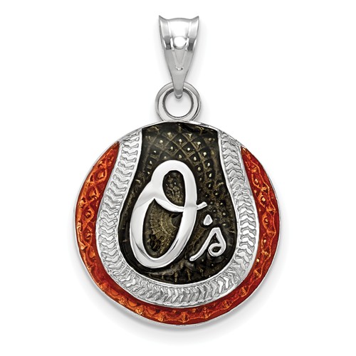 Sterling Silver Baltimore Orioles Enameled Baseball Pendant 3/4in