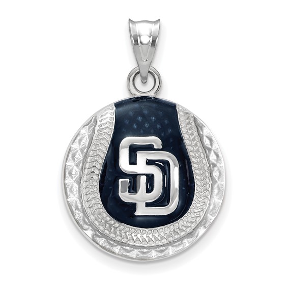 Sterling Silver San Diego Padres Enameled Baseball Pendant 3/4in