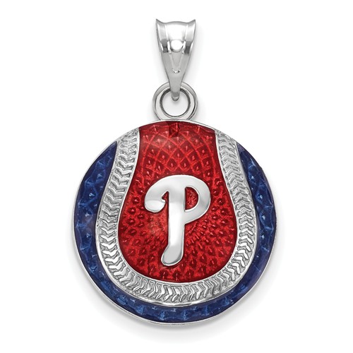 Sterling Silver Philadelphia Phillies Enameled Baseball Pendant 3/4in