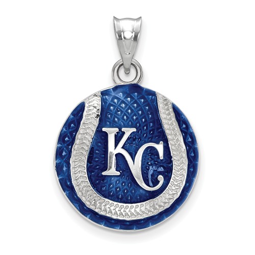 Sterling Silver Kansas City Royals Enameled Baseball Pendant 3/4in