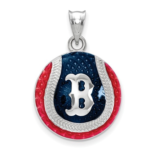 Sterling Silver Boston Red Sox Enameled Baseball Pendant 3/4in