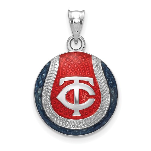 Sterling Silver Minnesota Twins Enameled Baseball Pendant 3/4in