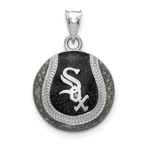 Sterling Silver Chicago White Sox Enameled Baseball Pendant 3/4in