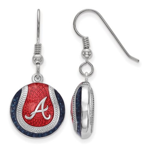 Sterling Silver Atlanta Braves Baseball Enameled Dangle Earrings