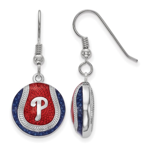 Sterling Silver Philadelphia Phillies Baseball Enameled Dangle Earrings