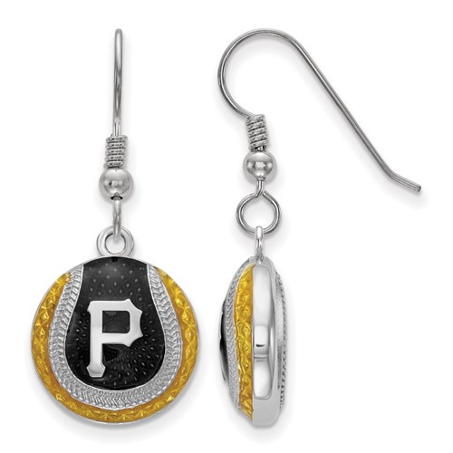 Sterling Silver Pittsburgh Pirates Baseball Enameled Dangle Earrings