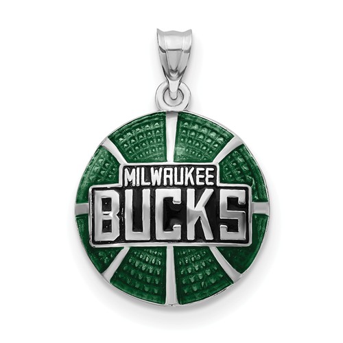 Sterling Silver Milwaukee Bucks Basketball Enamel Pendant 3/4in