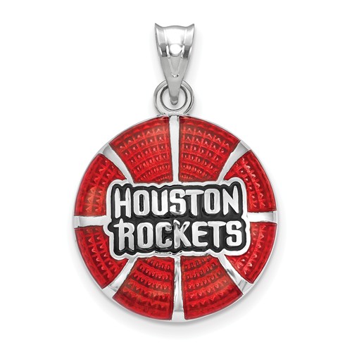Sterling Silver 3/4in Houston Rockets Enamel Basketball Pendant SS522RCK