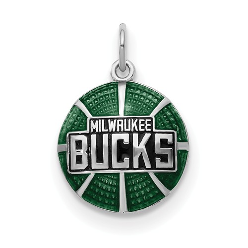 Sterling Silver Milwaukee Bucks Basketball Enamel Pendant 5/8in