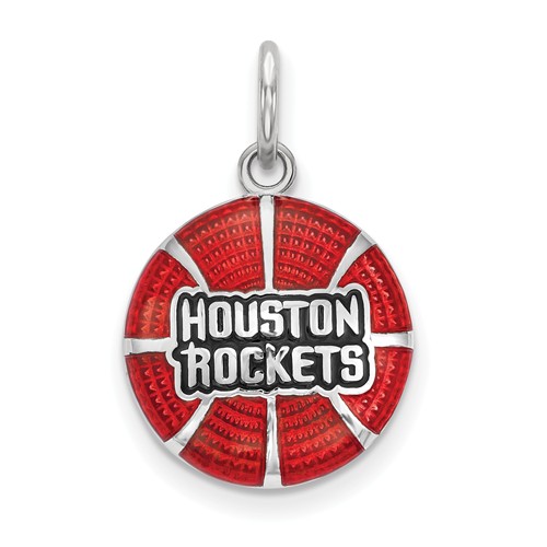 Sterling Silver 5/8in Houston Rockets Enamel Basketball Pendant