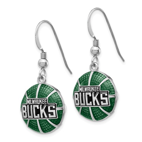 Sterling Silver Milwaukee Bucks Basketball Enamel Earrings