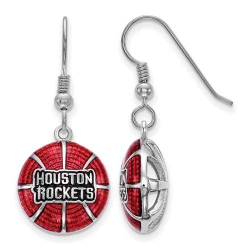 Sterling Silver Houston Rockets Enamel Basketball Earrings