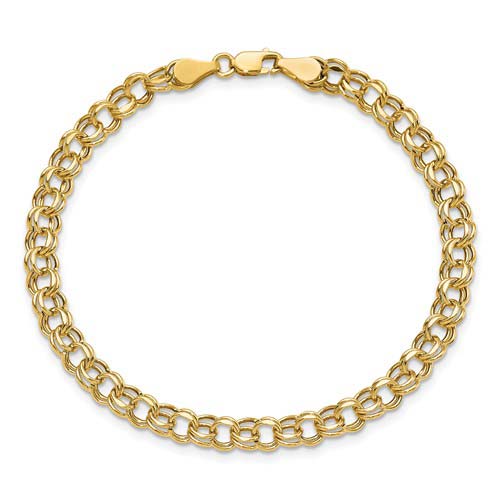 14kt Yellow Gold 7 1/4in Double Link Charm Bracelet 5mm