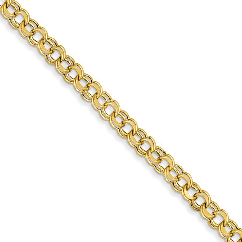 14k Yellow Gold 7in Hollow Double Link Charm Bracelet 5.5mm