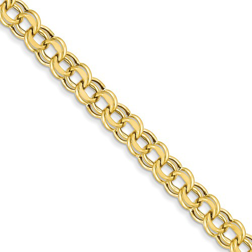 14kt Yellow Gold 8 1/4in Double Link Charm Bracelet 8mm
