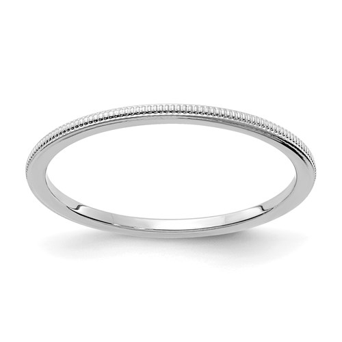 14k White Gold Milgrain Stackable Ring with Polished Finish 1.2mm