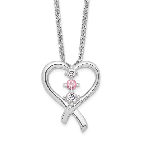 Sterling Silver Survivor Clear and Pink Swarovski Topaz Heart Necklace