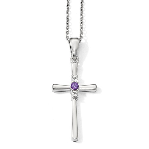 Sterling Silver Survivor White Purple Swarovski Topaz Cross Necklace