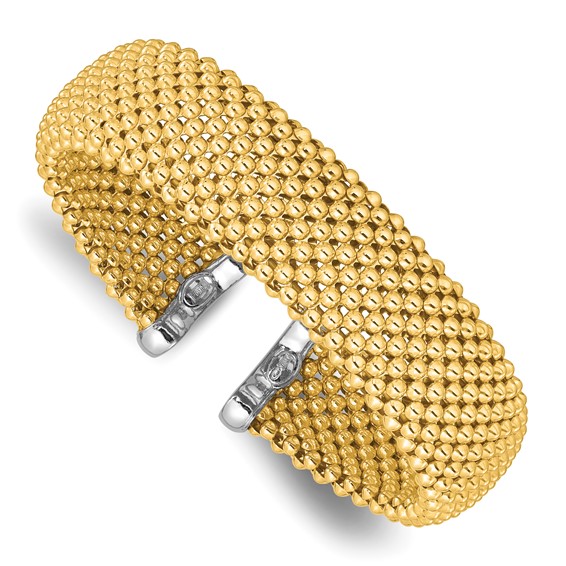 Sterling Silver Gold-tone Polished Beaded Cuff Bangle Bracelet