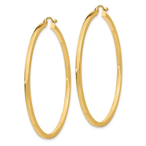 14kt Yellow Gold 2in Square Tube Hoop Earrings 2mm