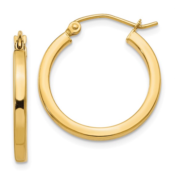14kt Yellow Gold 3/4in Square Tube Hoop Earrings 2mm