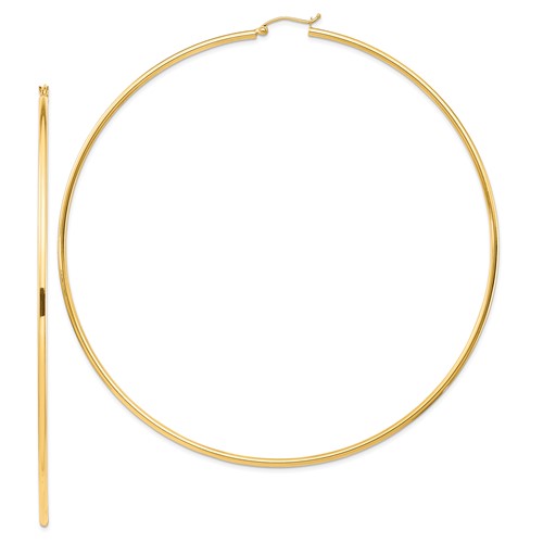 14k Yellow Gold 4in Round Hoop Earrings 2mm