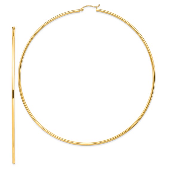 14k Yellow Gold 4in Lightweight Round Hoop Earrings 2mm
