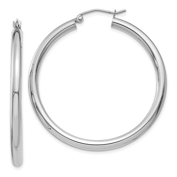 14kt White Gold 1 1/2in Round Hoop Earrings 3mm