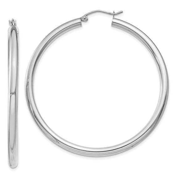 14k White Gold 2in Lightweight Classic Hoop Earrings 3mm Thick