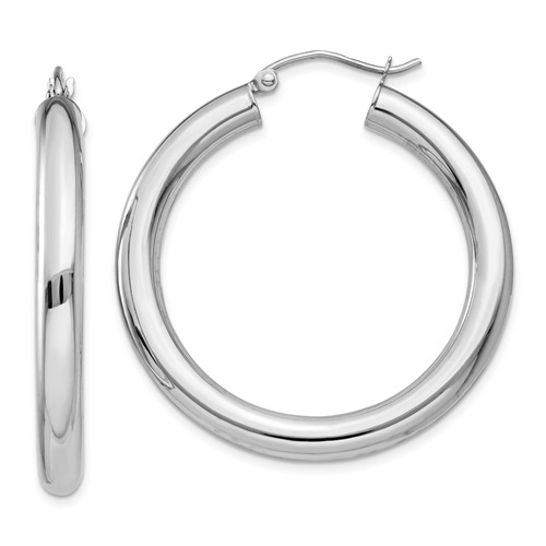 14k White Gold 1.25in Lightweight Hoop Earrings 4mm