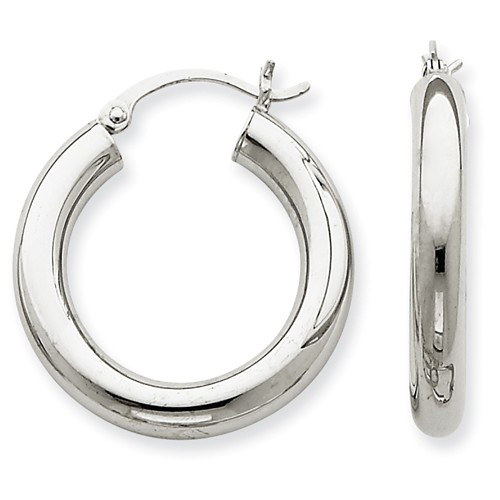 14kt White Gold 1in Round Hoop Earrings 4mm