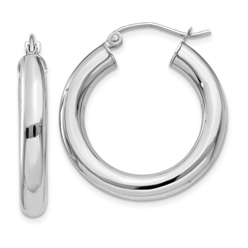 14k White Gold 1in Lightweight Hoop Earrings 4mm