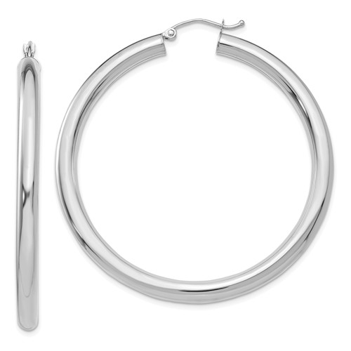 14k White Gold 2in Lightweight Hoop Earrings 4mm