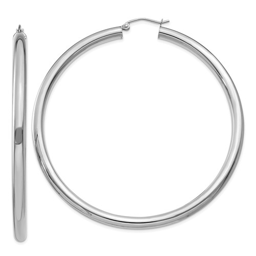 14k White Gold 2.5in Lightweight Hoop Earrings 4mm