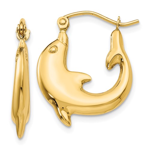 14kt Yellow Gold 3/4in Dolphin Hoop Earrings