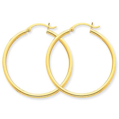 14kt Yellow Gold 1 3/8in Round Tube Hoop Earrings 2mm